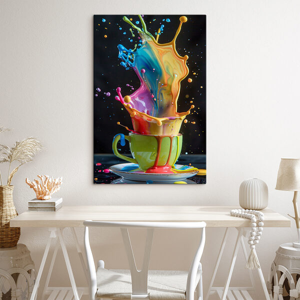 Bunt spritzende Flüssigkeit in einer Tasse Bunt spritzende Flüssigkeit in einer Tasse