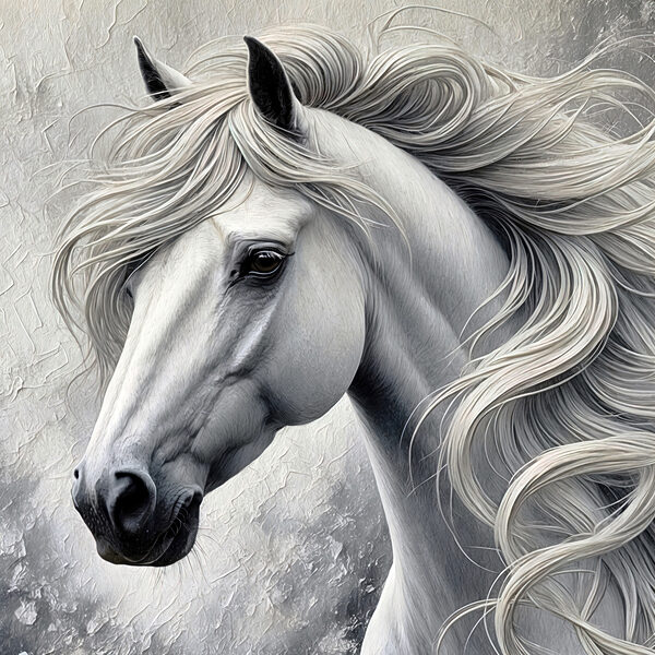 White horse with long hair White horse with long hair