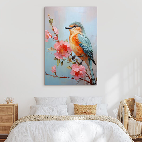 Vogel auf einem Zweig mit Blumen Vogel auf einem Zweig mit Blumen