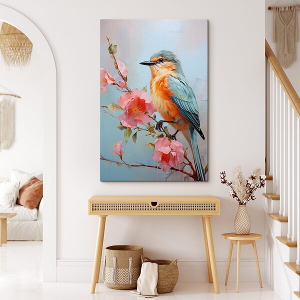 Vogel auf einem Zweig mit Blumen Vogel auf einem Zweig mit Blumen