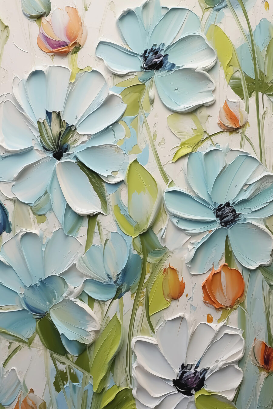 Gemälde mit Blumen an einer Wand
