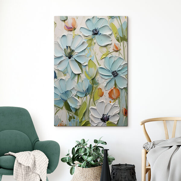 Gemälde mit Blumen an einer Wand Gemälde mit Blumen an einer Wand