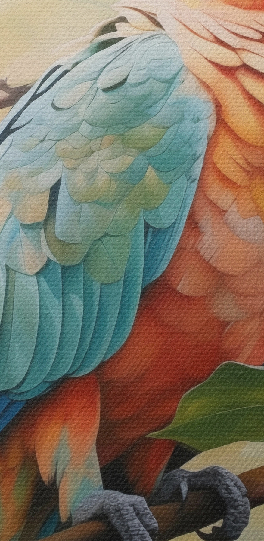 Bunter Vogel sitzt auf einem Zweig mit Blumen Bunter Vogel sitzt auf einem Zweig mit Blumen