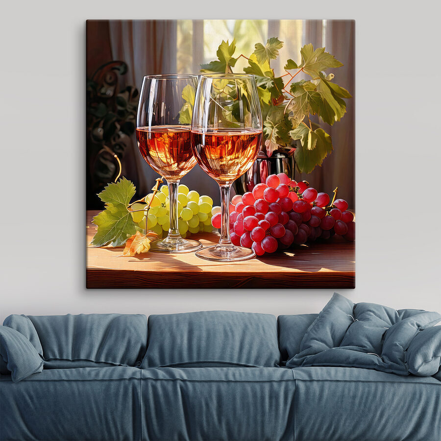Zwei Gläser Wein neben Weintrauben