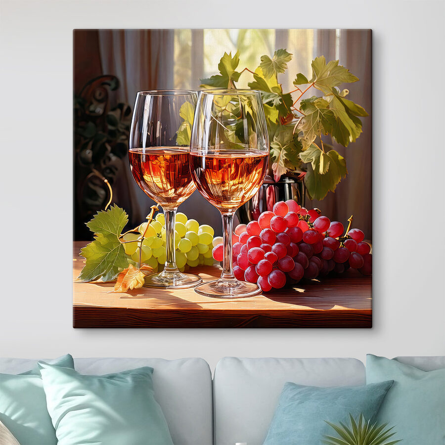 Zwei Gläser Wein neben Weintrauben