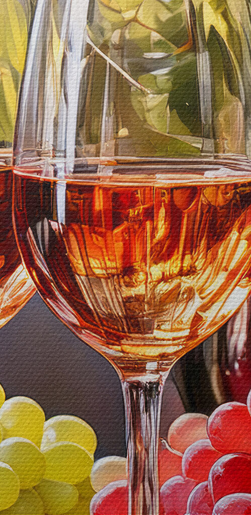Two glasses of wine next to grapes
