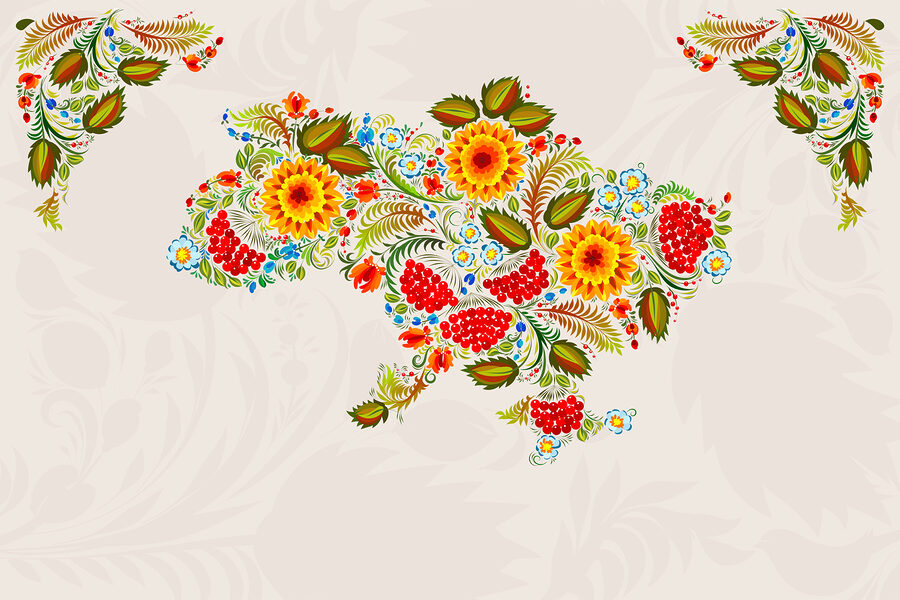 Karte der ukraine mit Blumen