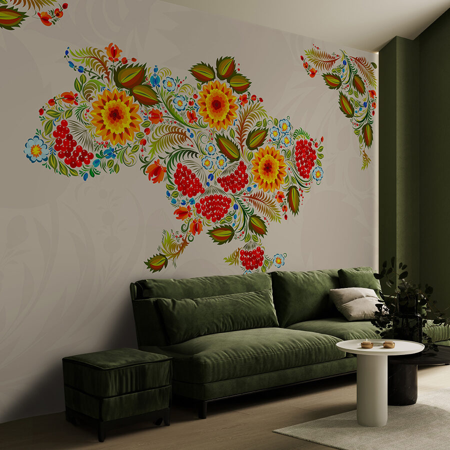 Karte der ukraine mit Blumen