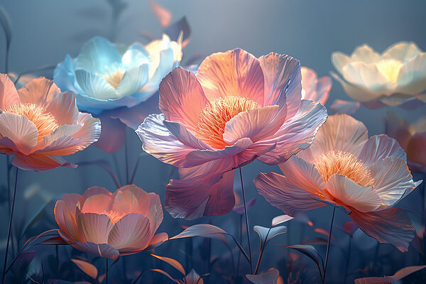 Group of flowers with leaves Group of flowers with leaves