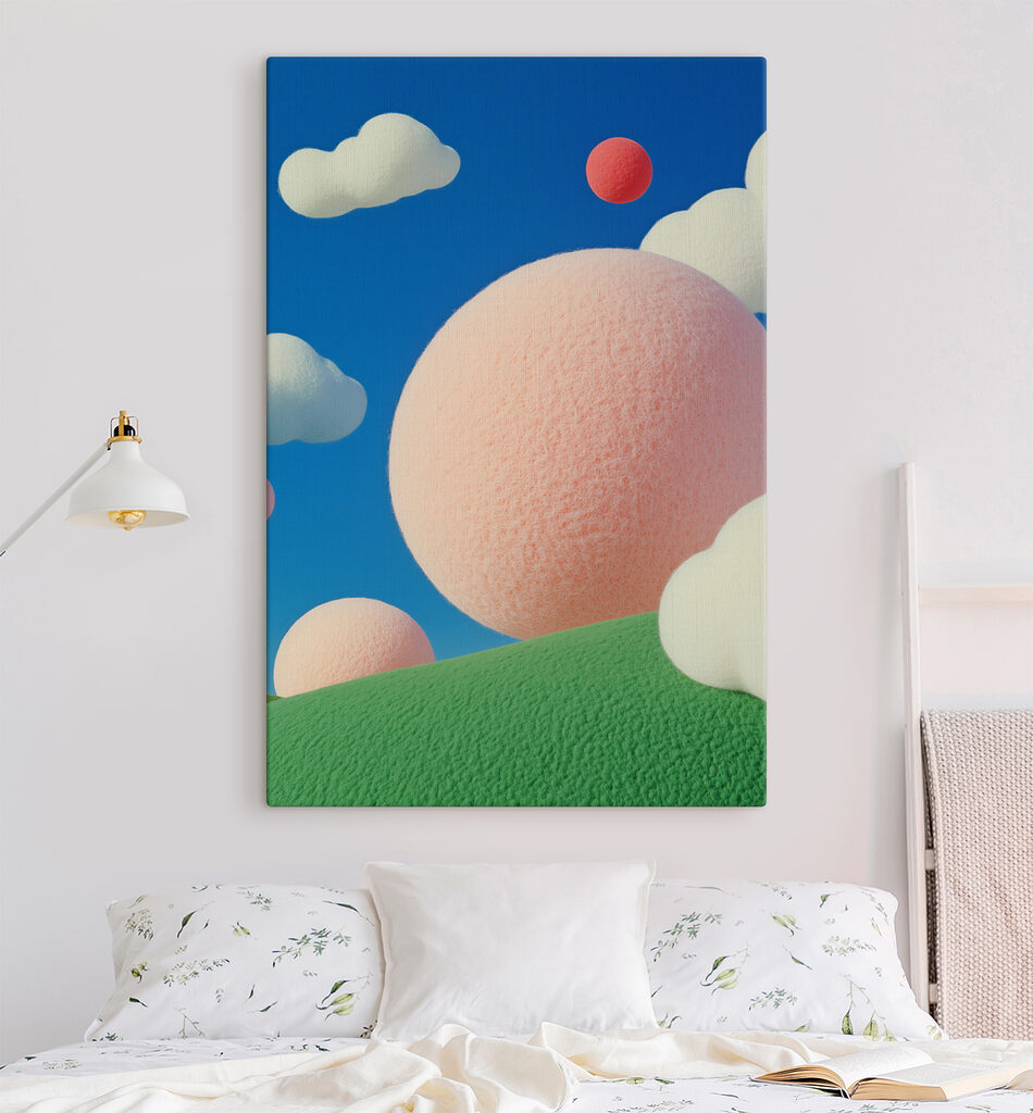 Pink and white balls in the sky