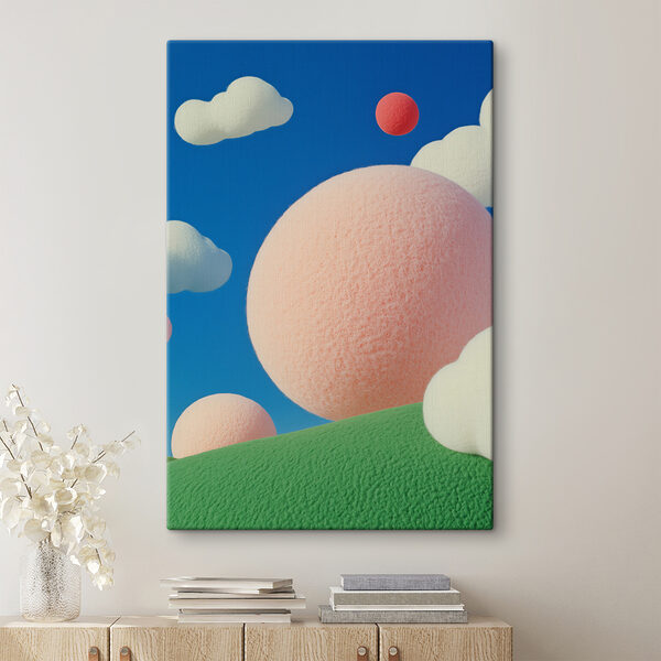 Pink and white balls in the sky