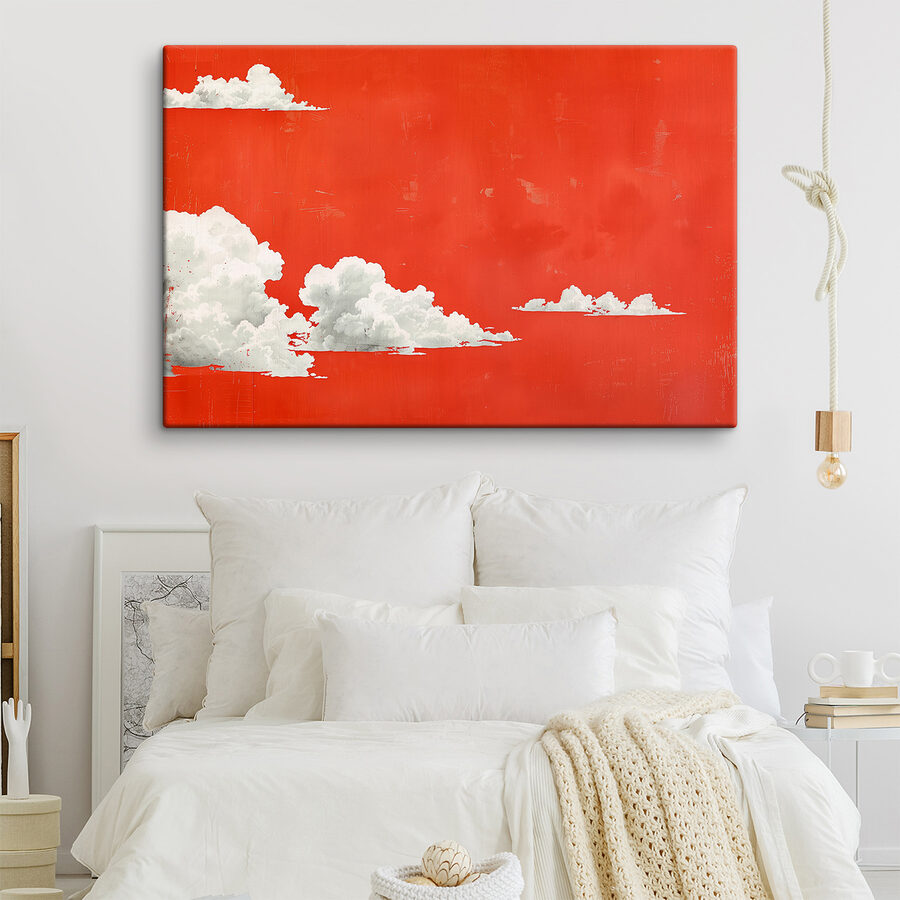 Weiße Wolken auf rotem Hintergrund