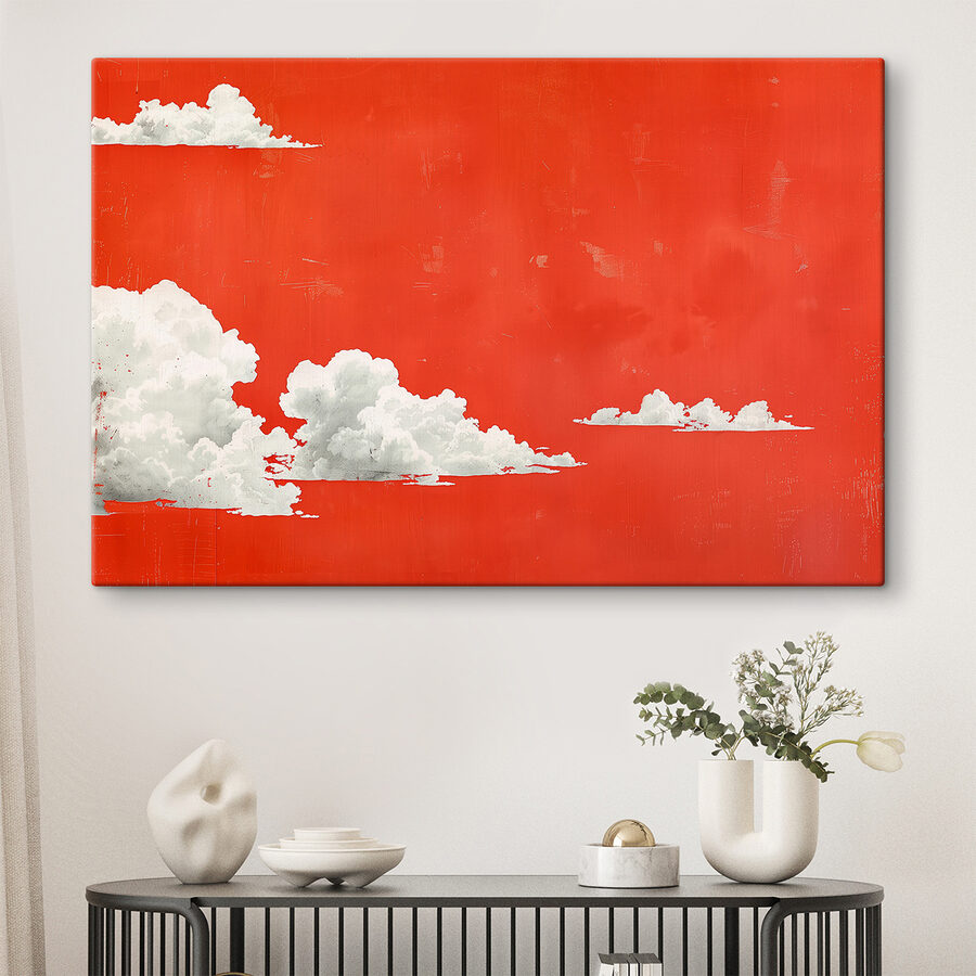 Weiße Wolken auf rotem Hintergrund