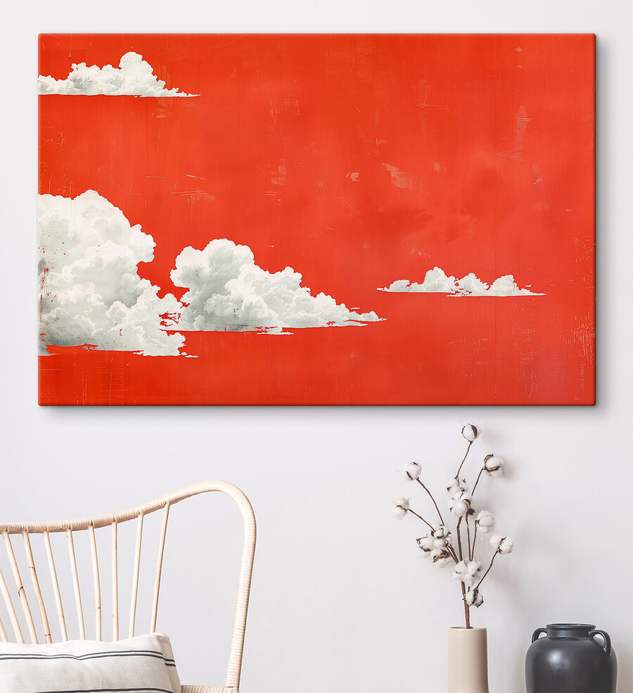 Weiße Wolken auf rotem Hintergrund
