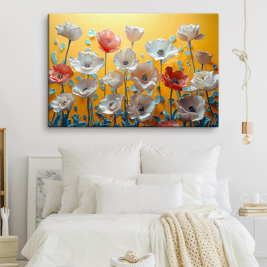 Gruppe von Blumen auf einem gelben Hintergrund