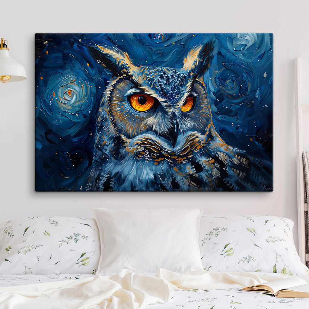 An owl with orange eyes An owl with orange eyes