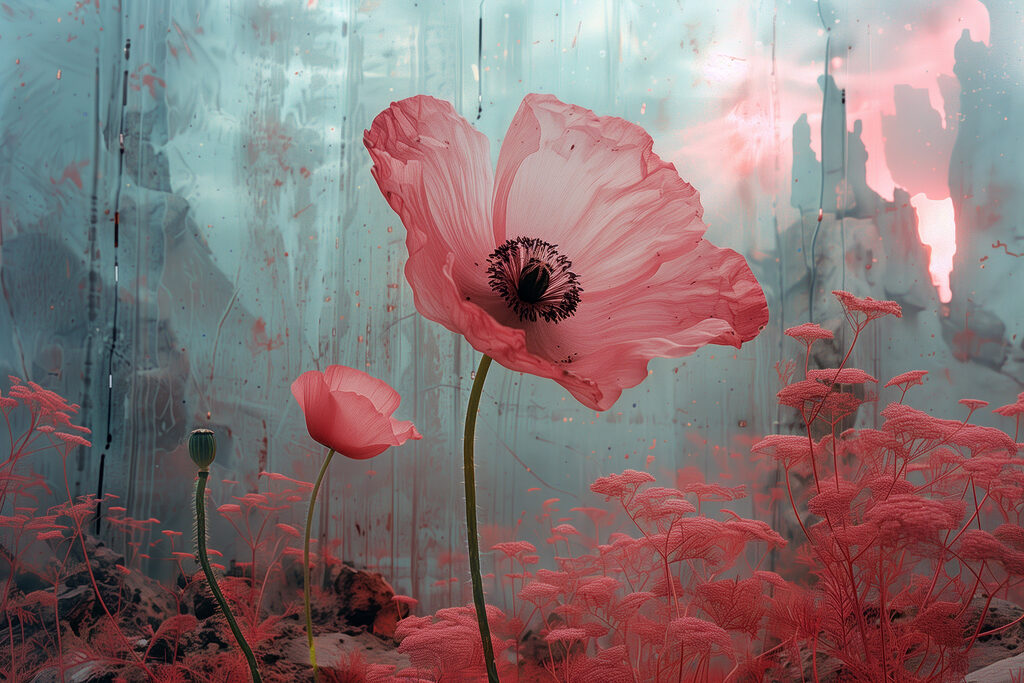 Pink flowers in a field