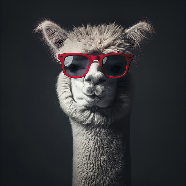 Llama wearing red sunglasses
