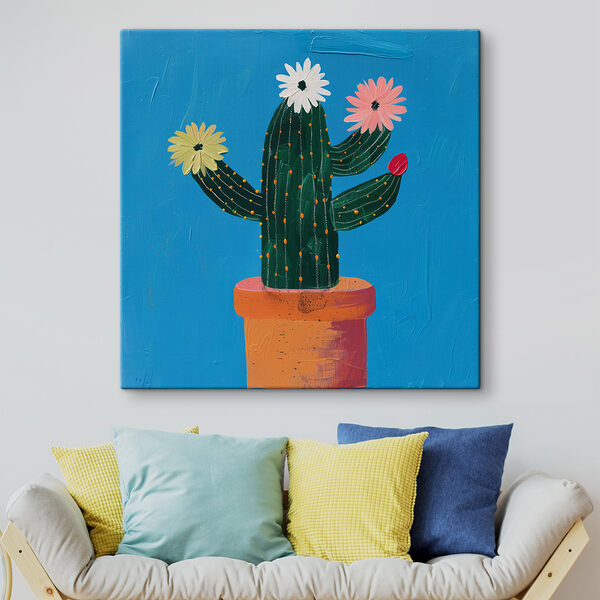 Gemälde eines Kaktus mit Blumen Gemälde eines Kaktus mit Blumen