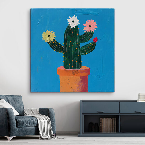 Gemälde eines Kaktus mit Blumen Gemälde eines Kaktus mit Blumen
