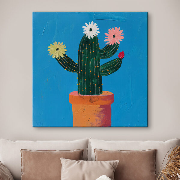 Gemälde eines Kaktus mit Blumen Gemälde eines Kaktus mit Blumen