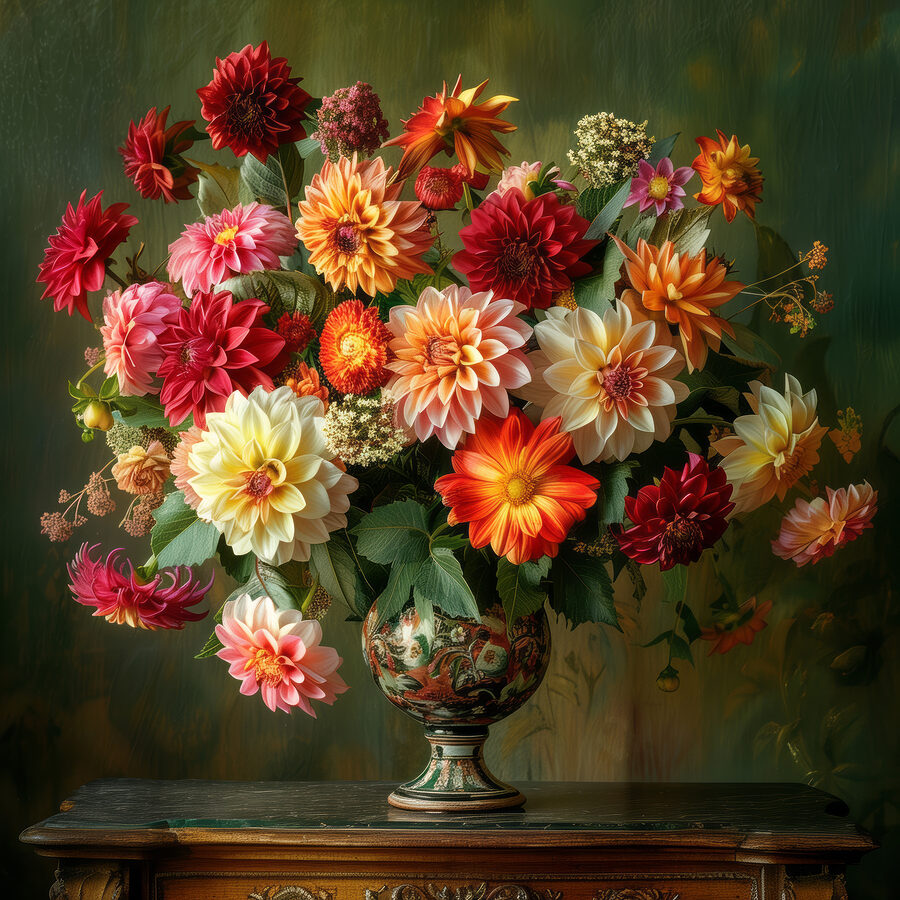 Vase mit Blumen auf einem Tisch