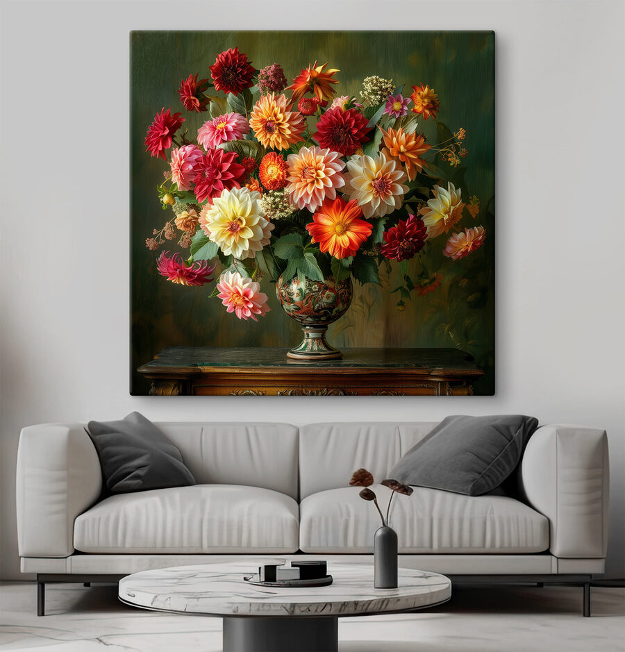 Vase mit Blumen auf einem Tisch