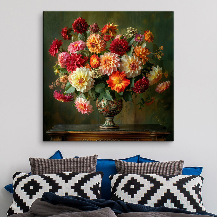 Vase mit Blumen auf einem Tisch