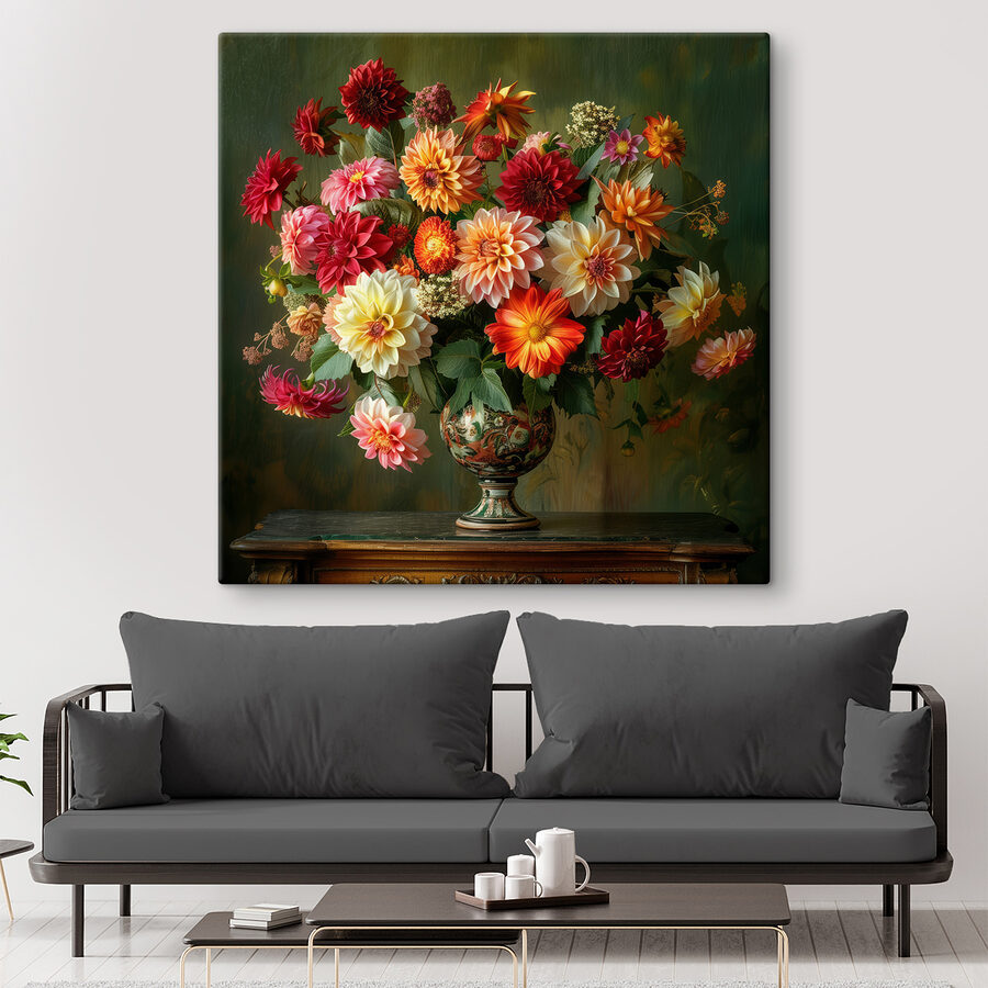 Vase mit Blumen auf einem Tisch