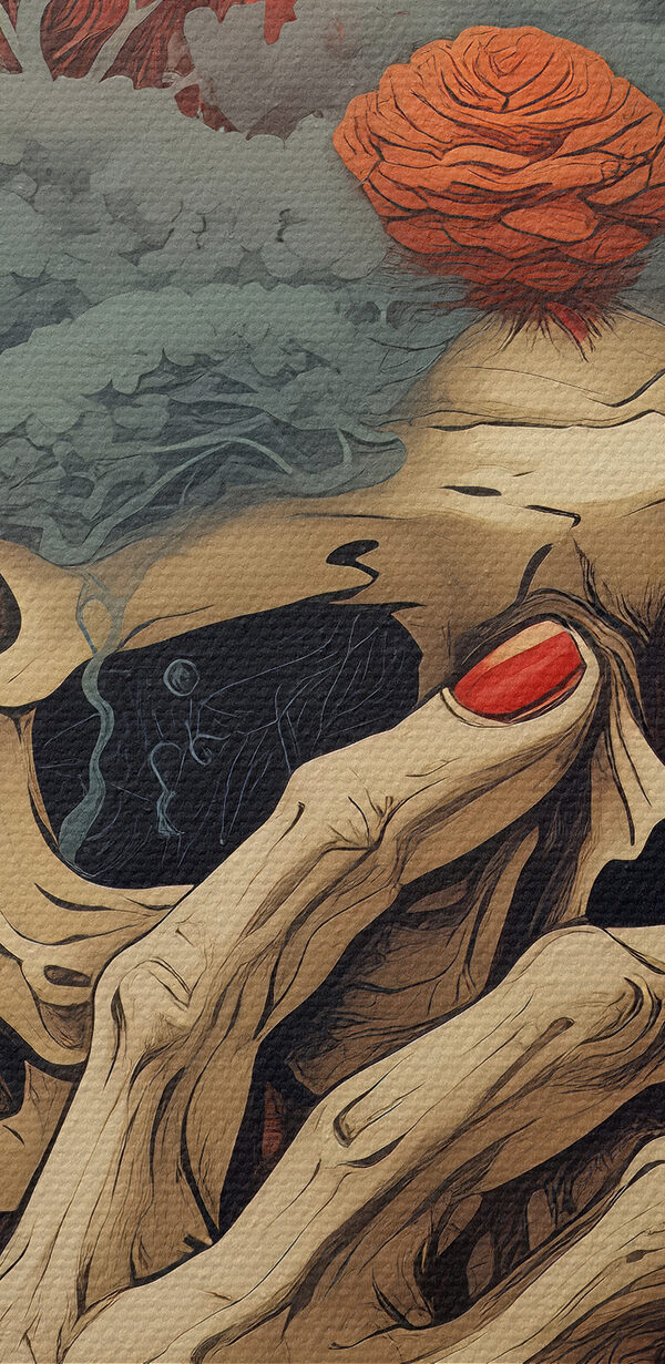 Schädel mit einer Hand, die sein Gesicht bedeckt Schädel mit einer Hand, die sein Gesicht bedeckt