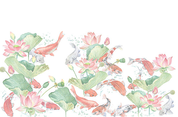 Aquarellmalerei von Fischen und Blumen Aquarellmalerei von Fischen und Blumen