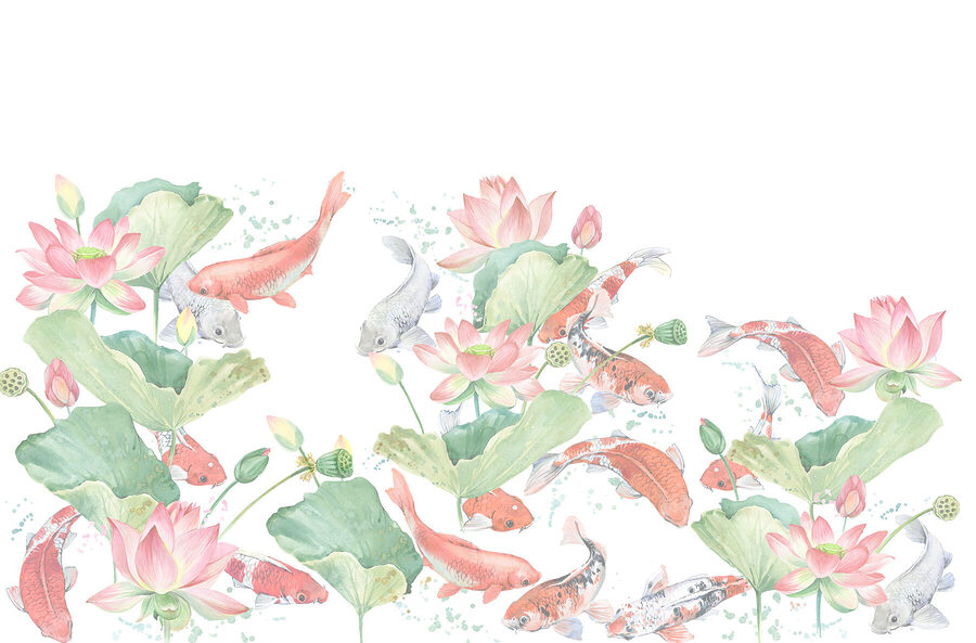 Aquarellmalerei von Fischen und Blumen Aquarellmalerei von Fischen und Blumen