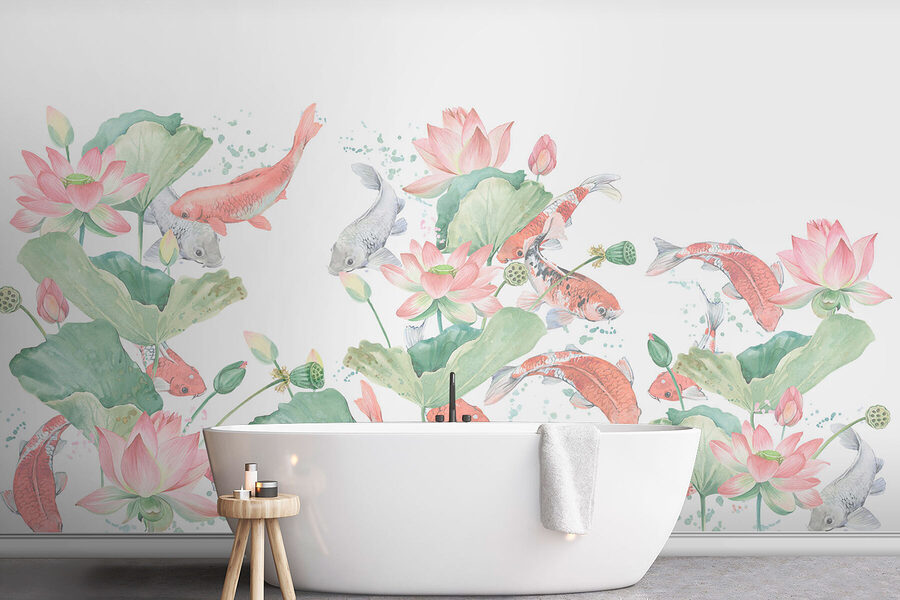 Aquarellmalerei von Fischen und Blumen Aquarellmalerei von Fischen und Blumen