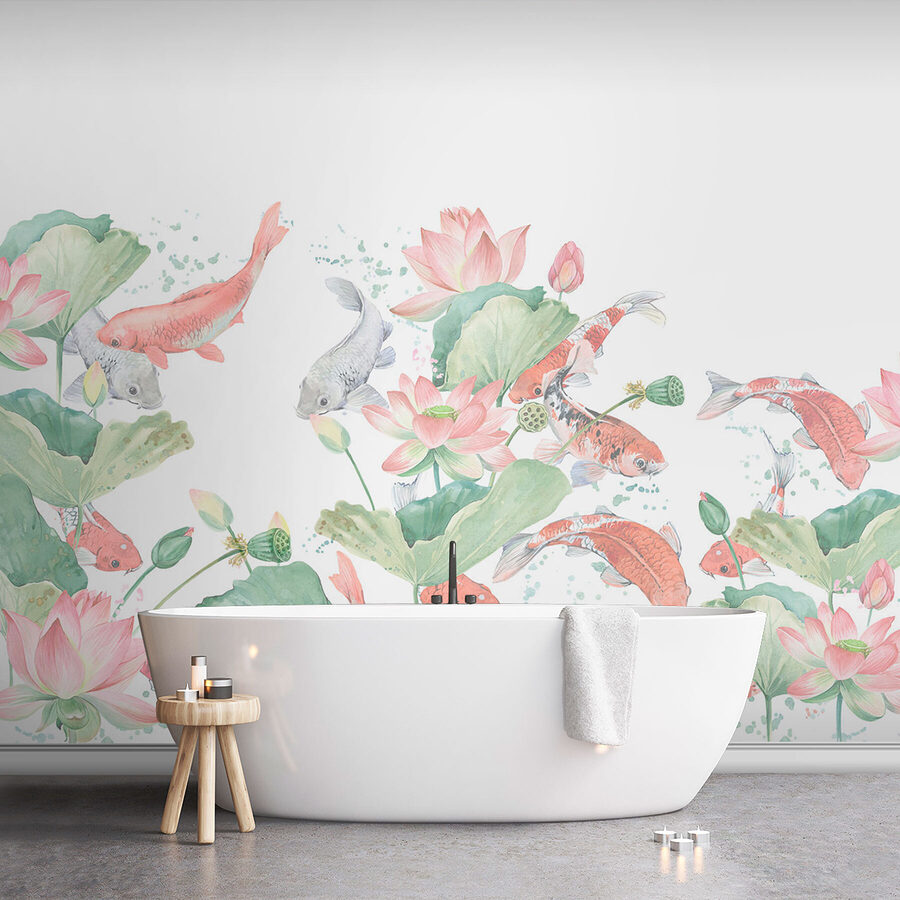 Aquarellmalerei von Fischen und Blumen Aquarellmalerei von Fischen und Blumen