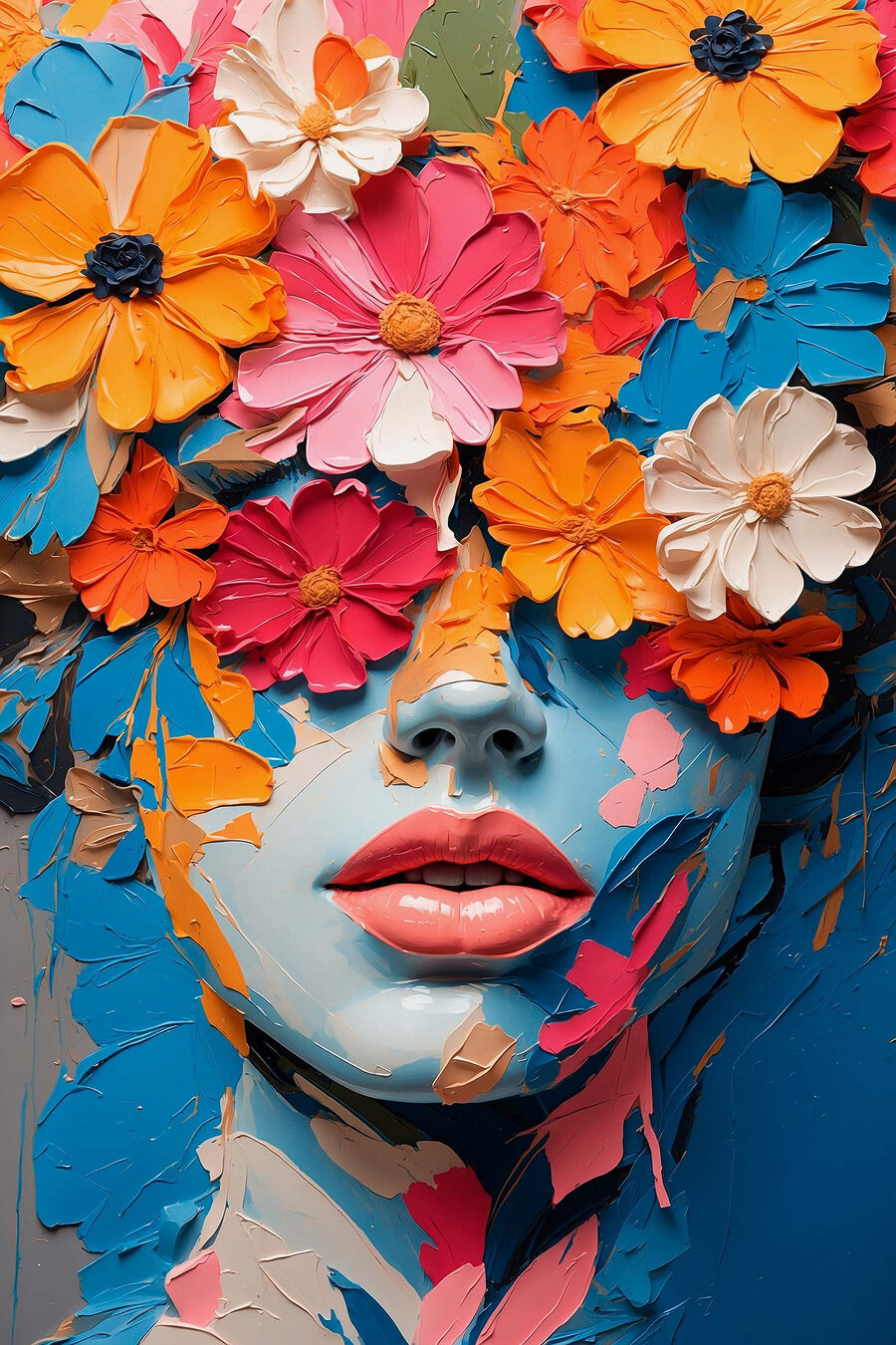 Gesicht mit Blumen bedeckt