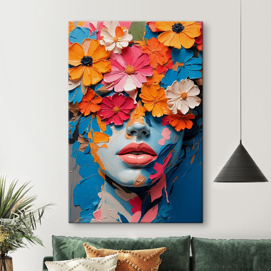 Gesicht mit Blumen bedeckt