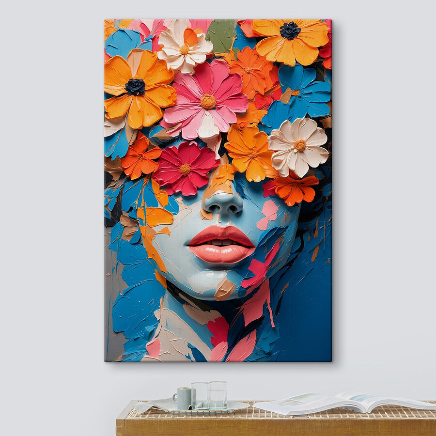 Gesicht mit Blumen bedeckt