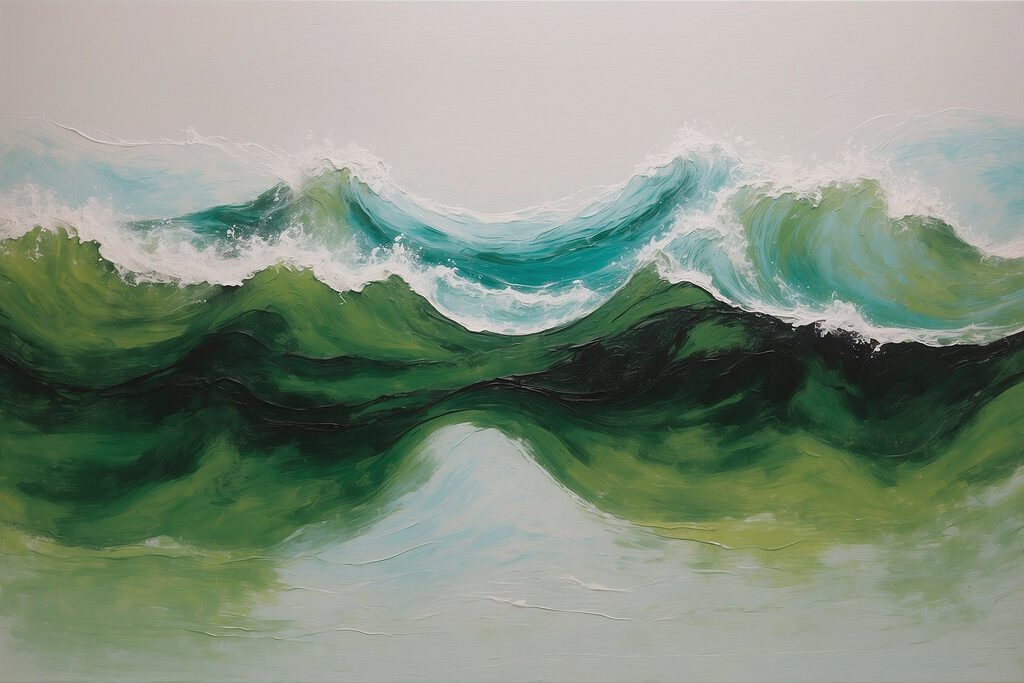 Painting of green and blue waves