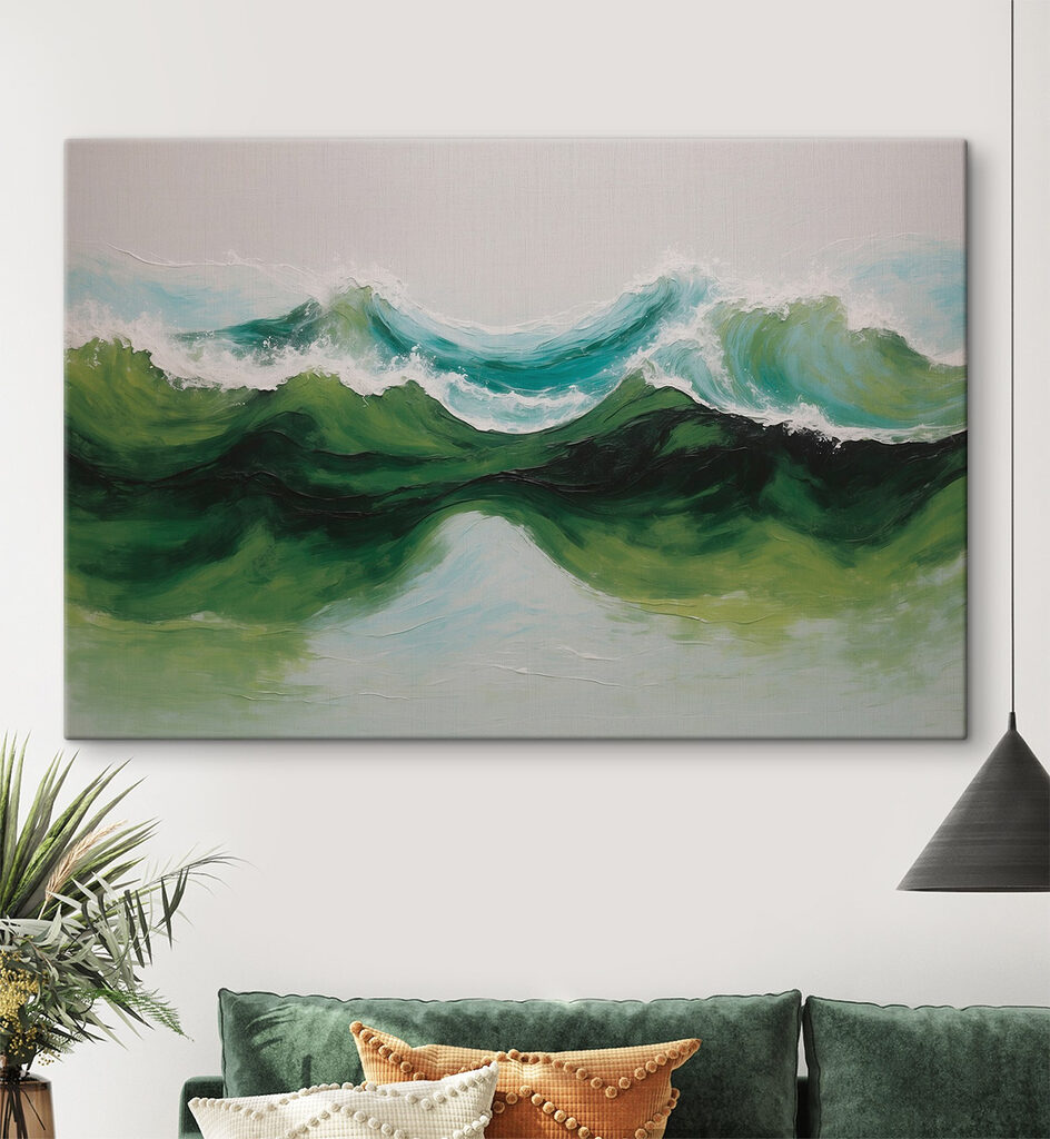 Painting of green and blue waves