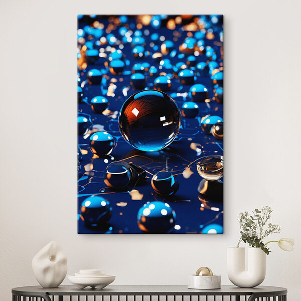 Glaskugel auf blauer Oberfläche Glaskugel auf blauer Oberfläche
