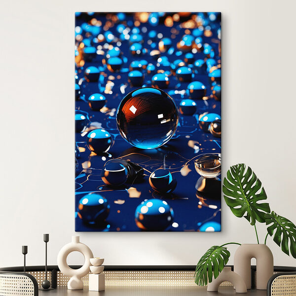Glaskugel auf blauer Oberfläche Glaskugel auf blauer Oberfläche