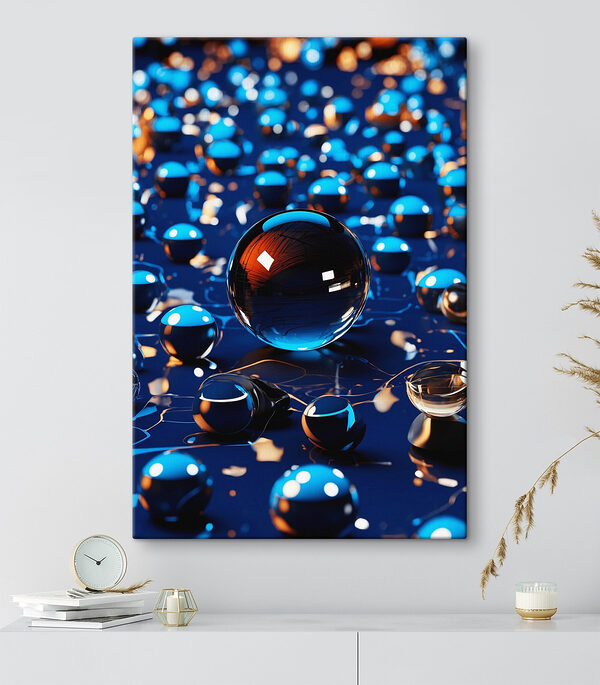 Glaskugel auf blauer Oberfläche Glaskugel auf blauer Oberfläche