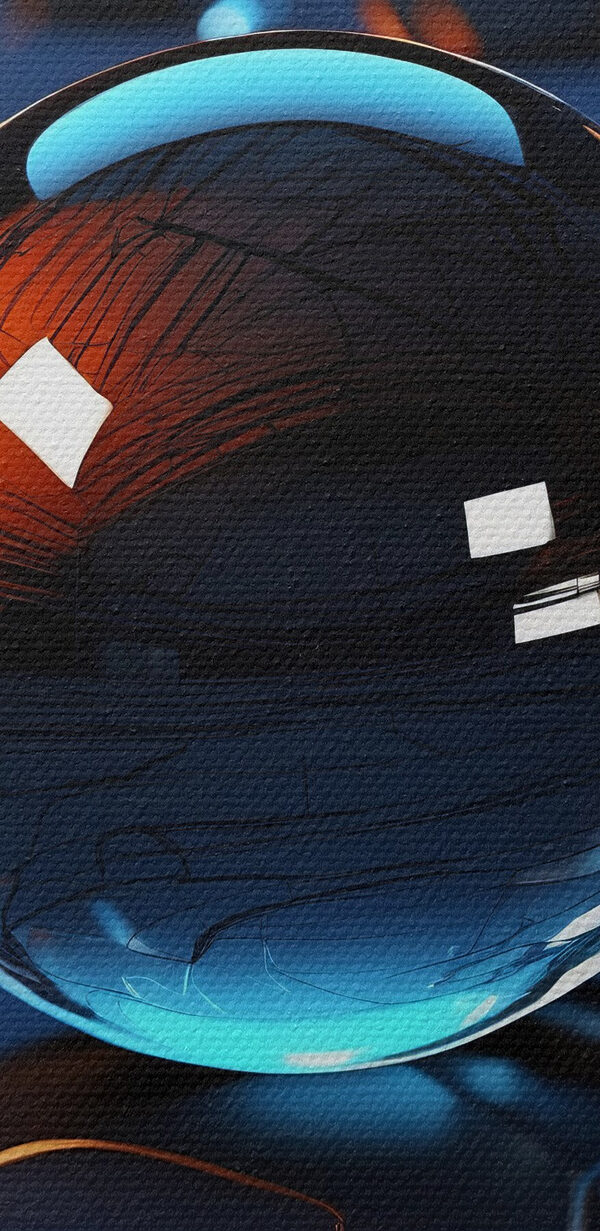 Glaskugel auf blauer Oberfläche Glaskugel auf blauer Oberfläche