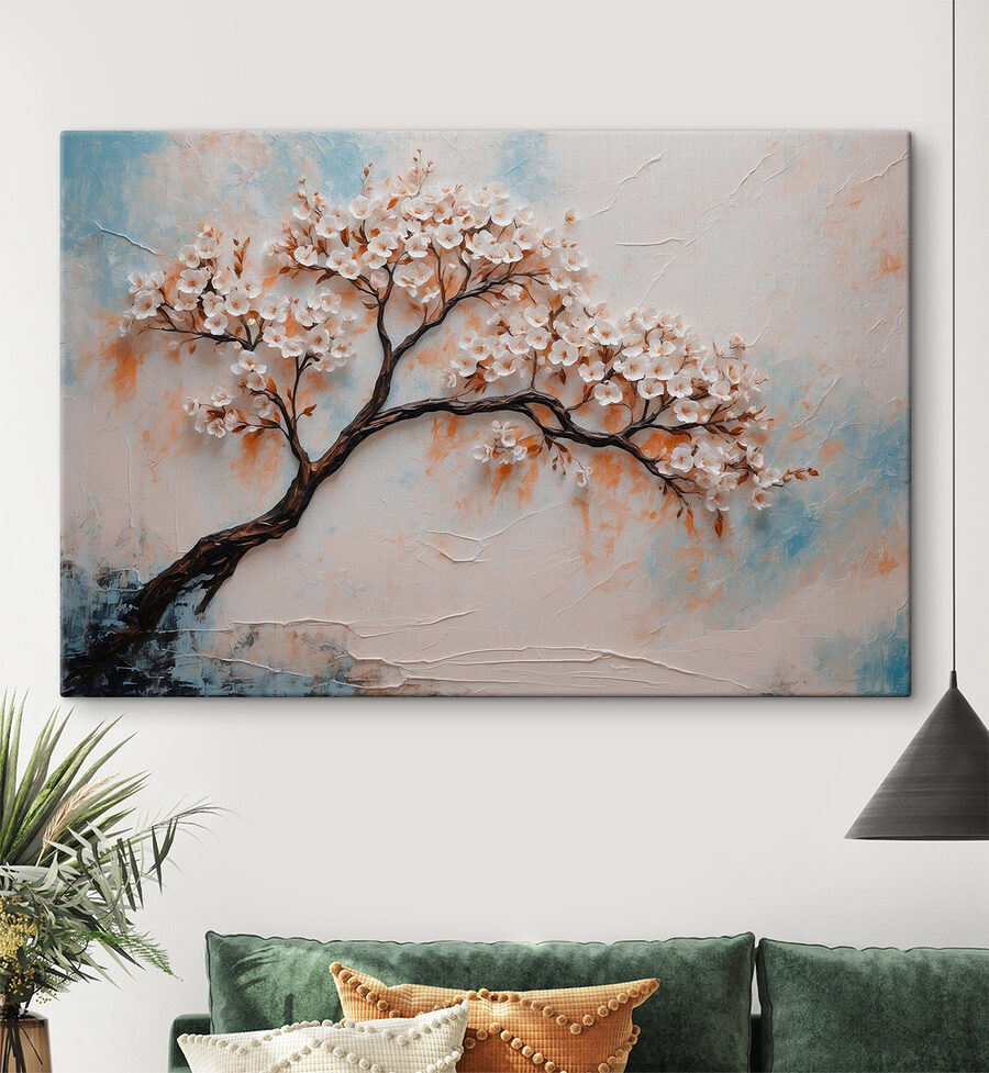 Gemälde eines Baumes mit weißen Blumen