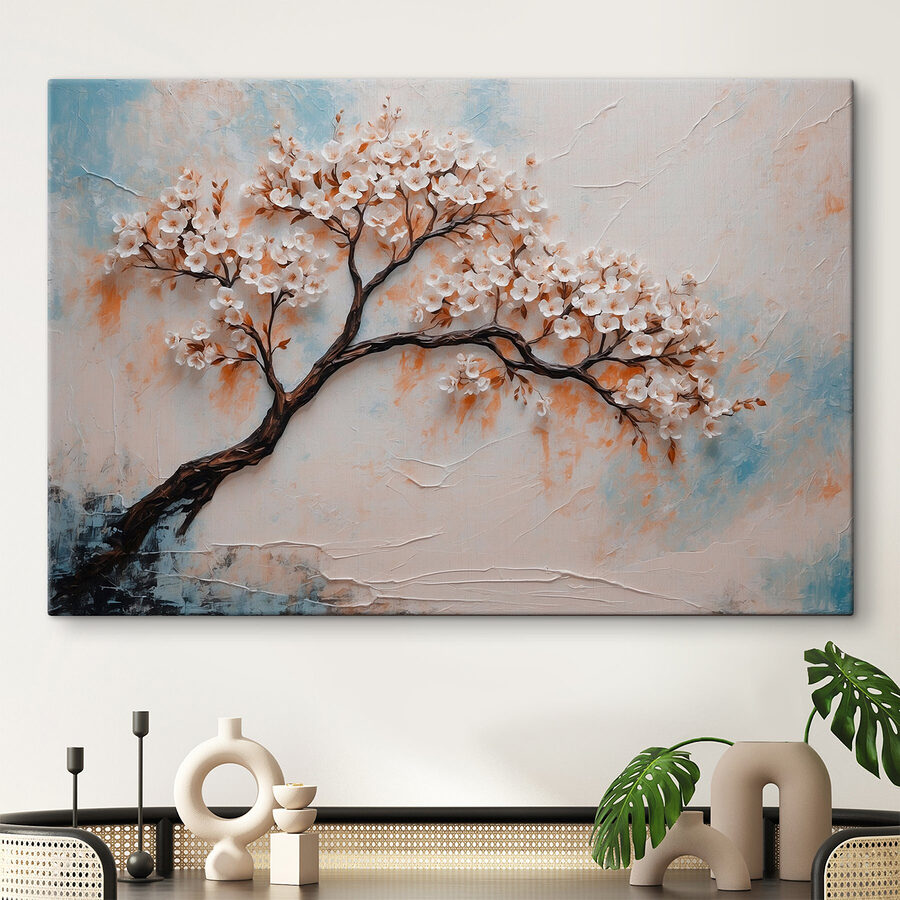Gemälde eines Baumes mit weißen Blumen