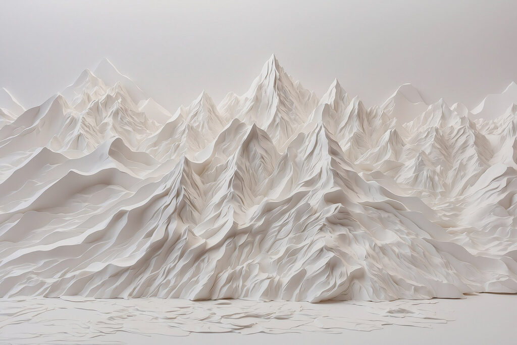 White mountain range with snow