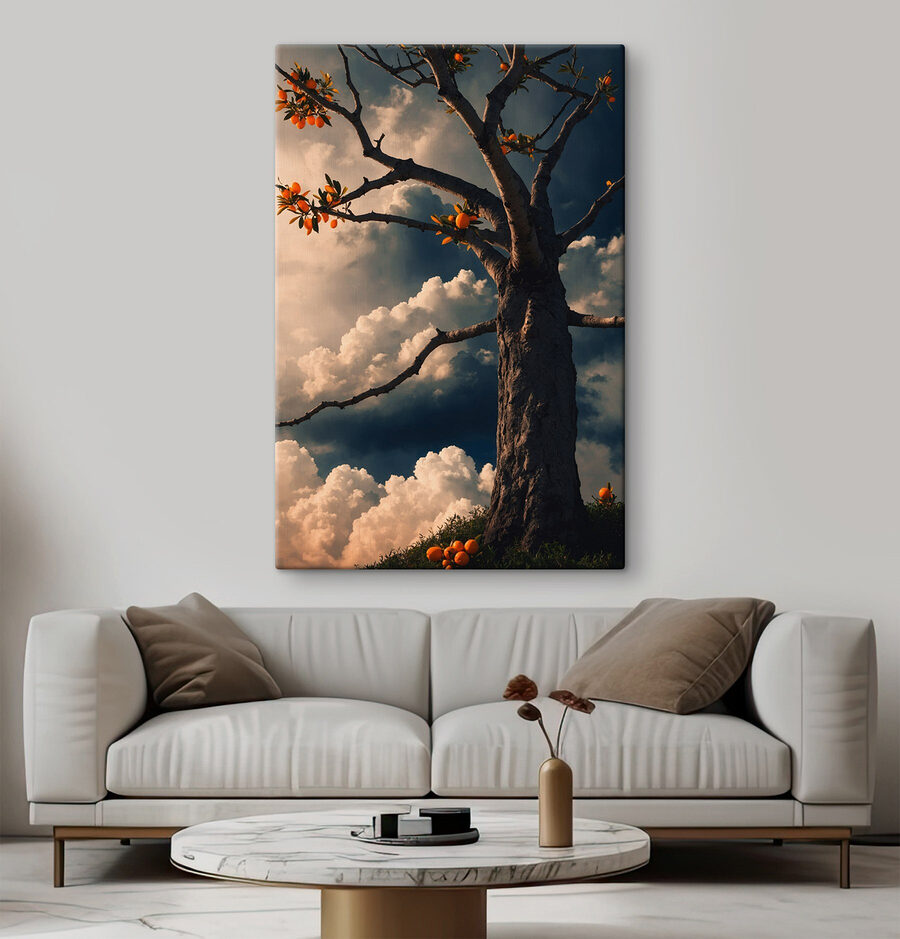 Baum mit orangefarbenen Früchten darauf