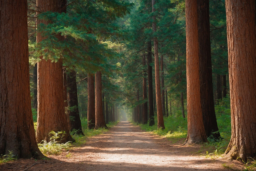 Schotterstraße durch einen Wald
