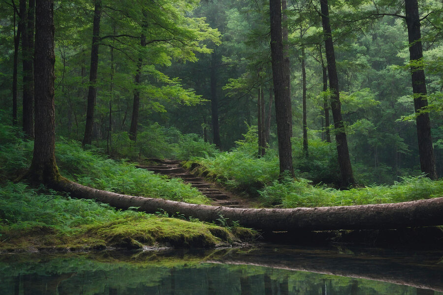 Umgestürzter Baum über einem Gewässer