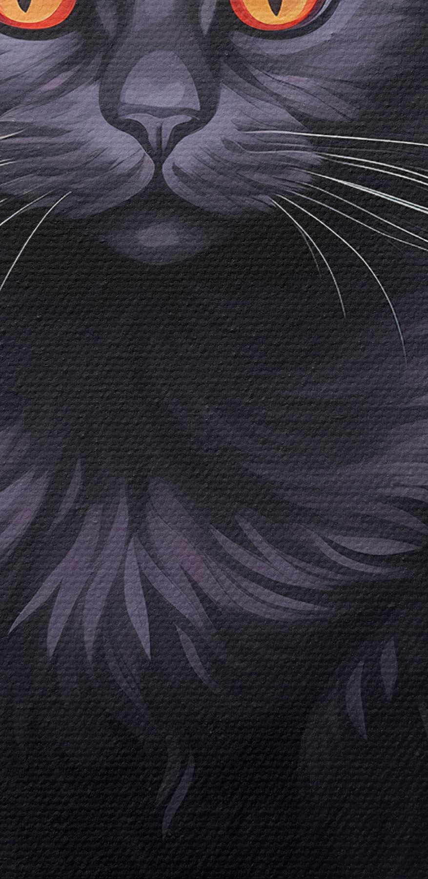 Schwarze Katze mit Personenhut und Kürbissen